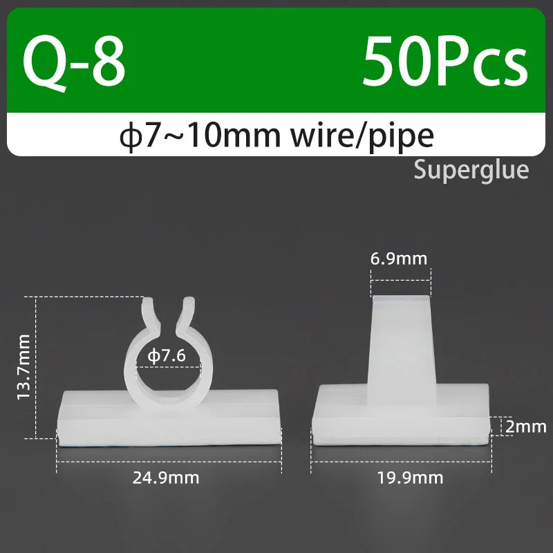 Q-type Cable Clips Holder Self-Adhesive Strong Glue Nylon PA66 Storage Cable Tie Water Pipe Clamp Fixing Seat No Drilling