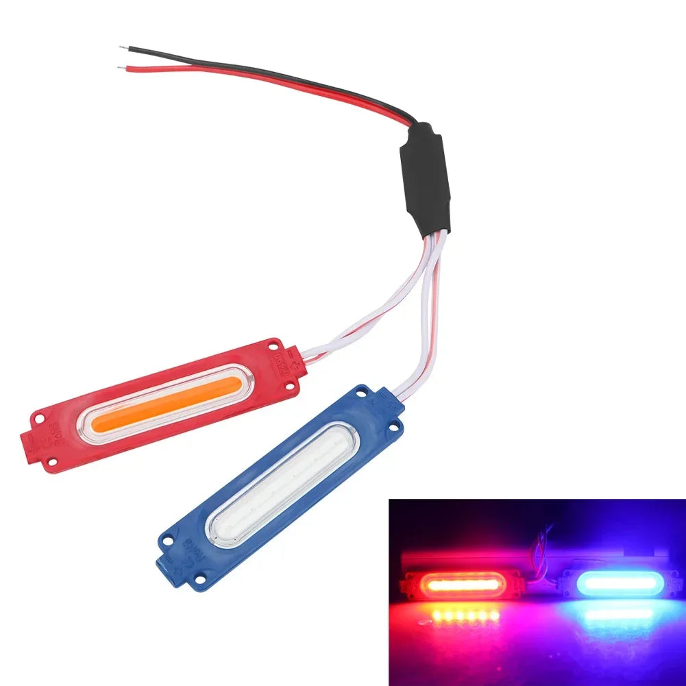 2pcs 12V LED Red Blue Strobe Lights Vehicle Warning Flash Lamp For Car Moto Bike Grille Decor Atmosphere Lighting