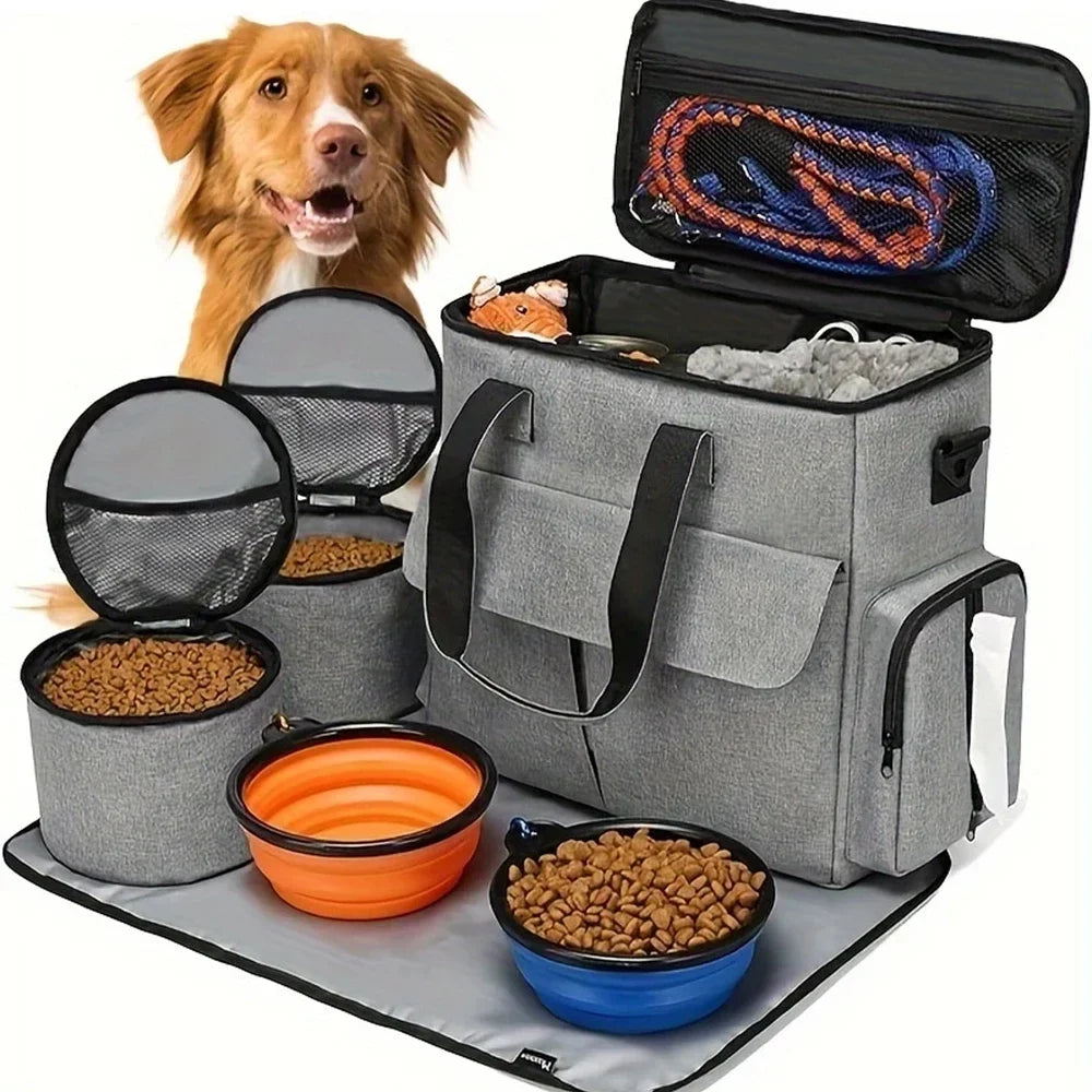 Large 6 PCS Airline Approved Dog Travel Bag Set Weekend Pet Travel Organizer with Multi-Function Pockets for Supplies