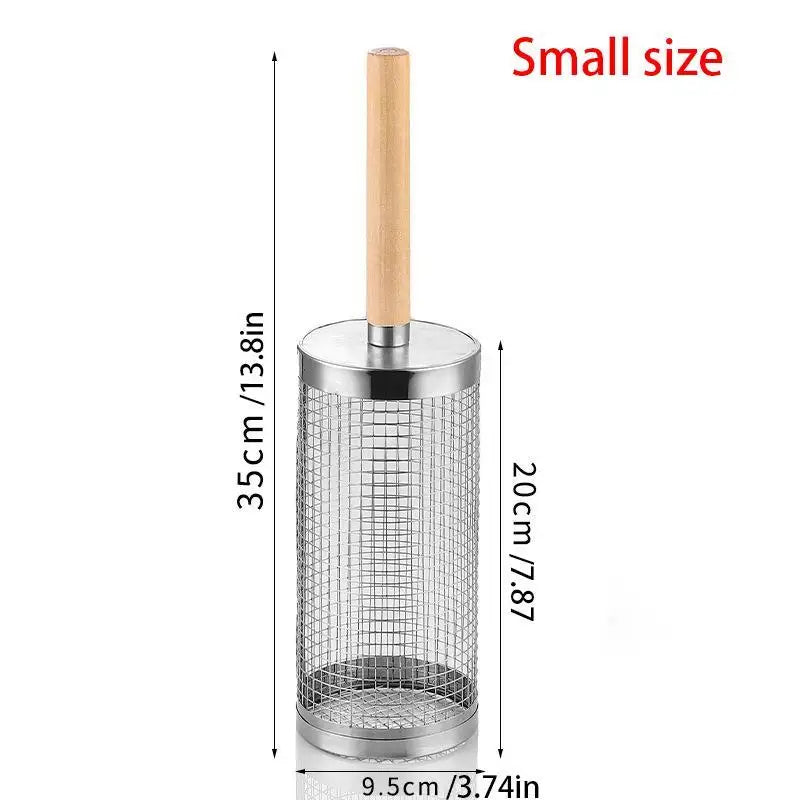 1pcs Outdoor Camping BBQ  Round Cylinder Grill Basket Stainless Steel Rolling Mesh Rack for Barbecue Food Cooking