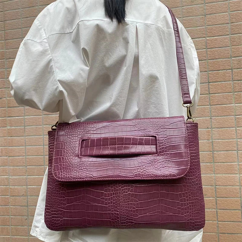 Fashion New Storage Bag Document Bagluxury Crocodile Pattern Women's Briefcase,large Capacity Solid,ladies Simple Clutch Bag