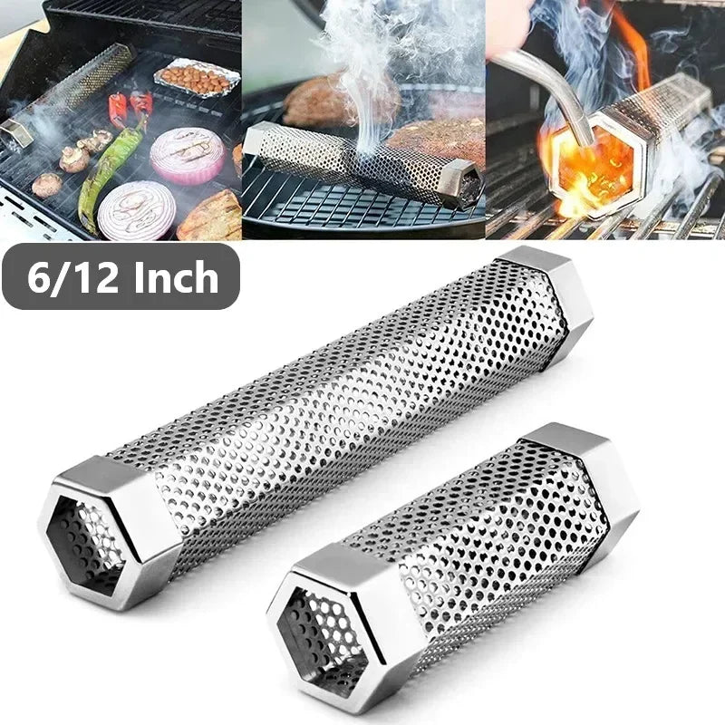 6/12 Inch Stainless Steel BBQ Smoker Grill Tube Perforated Mesh Filter Gadget Pellet Smoking Generator