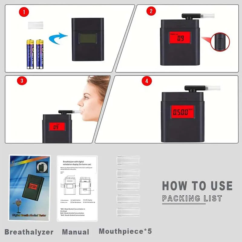 GREENWON LCD Display Mini Digital Alcohol Tester Driving Breath Personal Breathalyzer with Mouthpieces