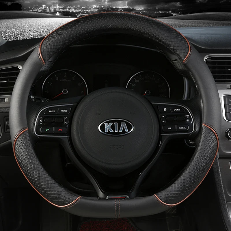 Pu Leather Car Steering Wheel Cover 38cm For Kia Rio 2 3 4 X Line Kombi Sedan K2 K3 K4 K5 KX1 KX3 KX5 Sportage Auto Accessories
