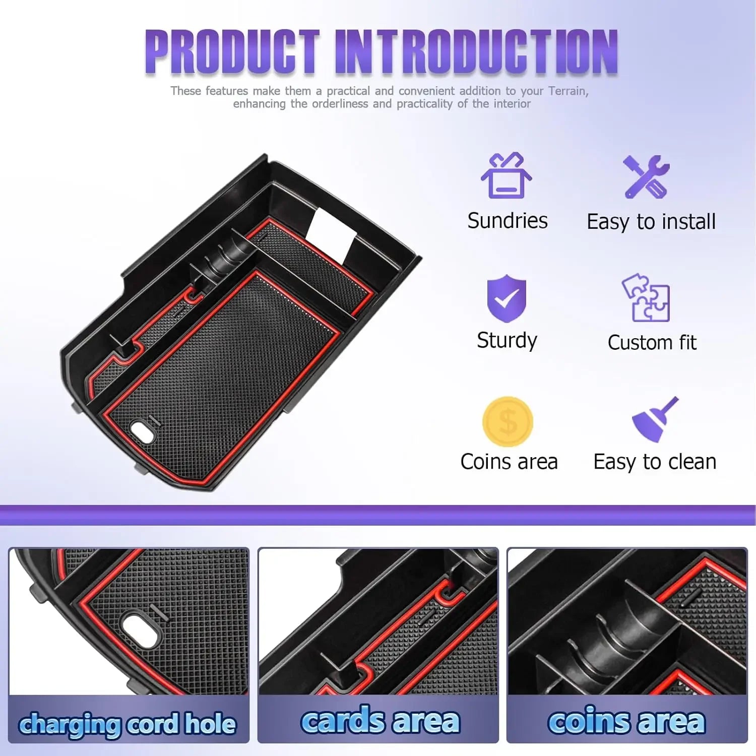Center Console Organizer Tray Compatible For GMC Terrain 2018-2024 Accessories Center Console Organizer Car Armrest Storage Box