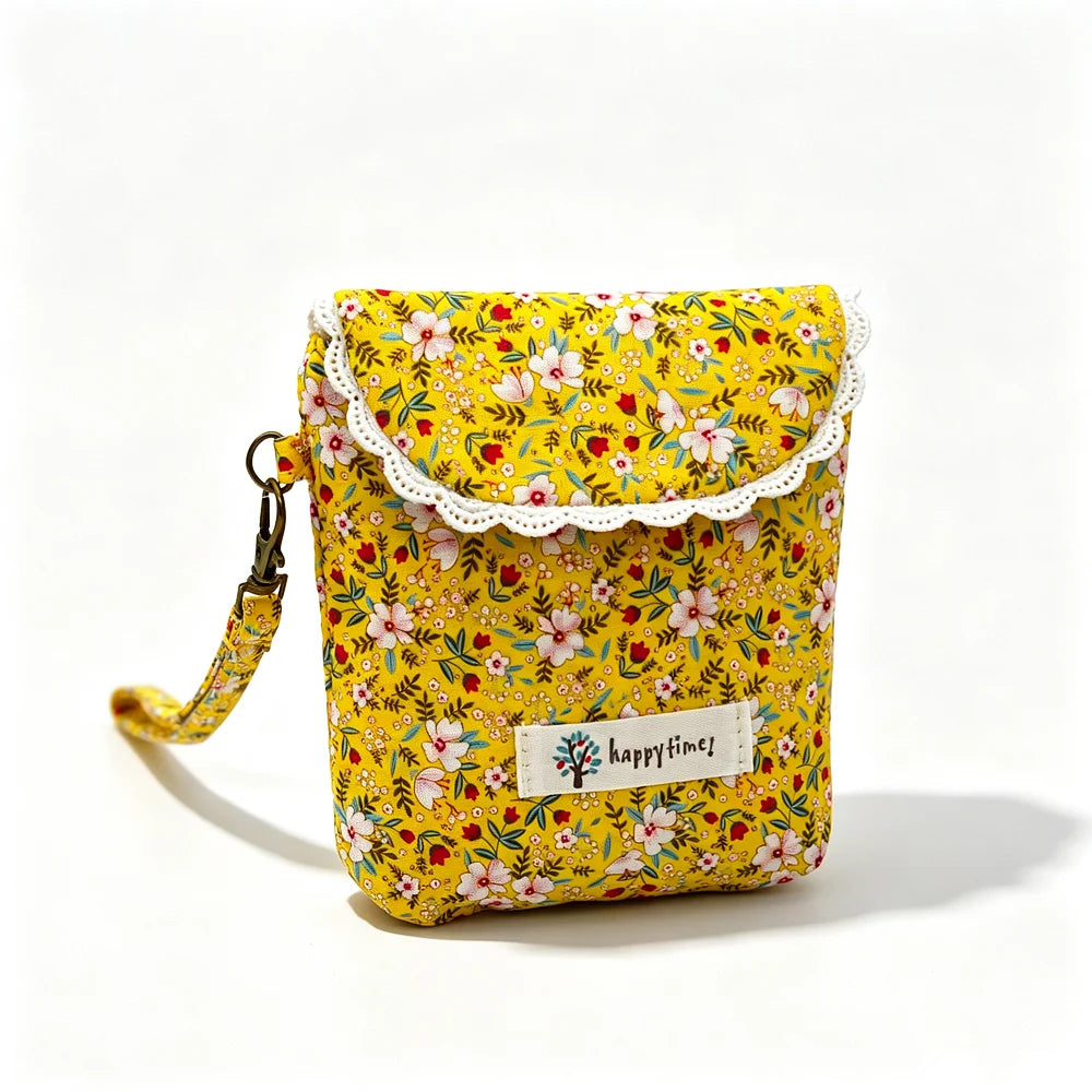 Cute Floral Lace Edge Mini Wristlet Bag, Canvas Flap Phone Purse With Detachable Strap, Portable Card Coin Storage Pouch For Lad