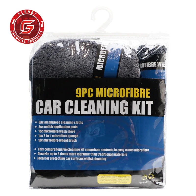 9-Piece Set Of Car And Motorcycle Cleaning Wipes Home Wash Gloves Car Wash Towels Cleaning Cloths Waxing Sponges Wheel Brushes