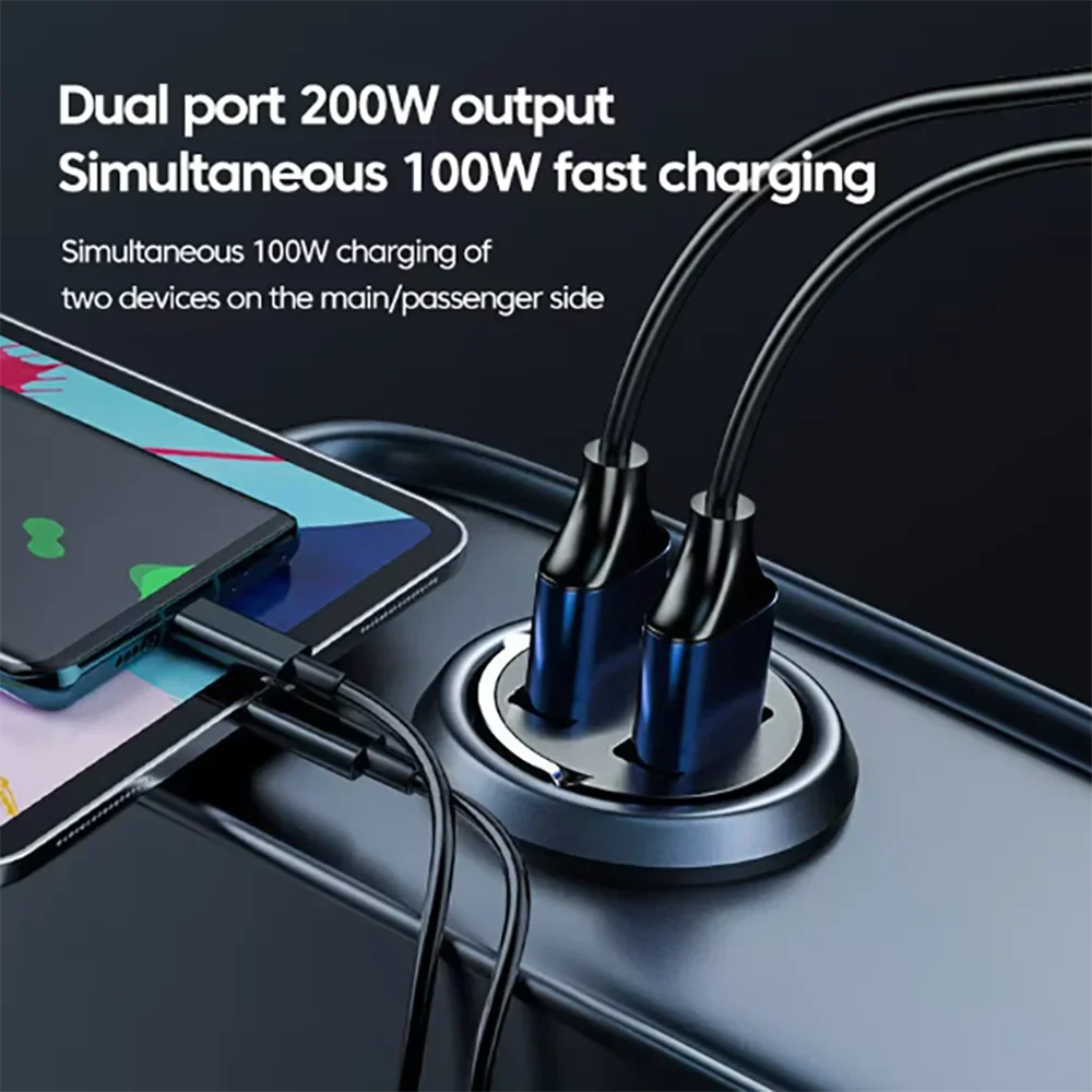 Universal 200W QC PD Mini Car Fast Charger 12-24V Lighter Fast Charging Car USB Charger for Xiaomi Samsung Huawei iPhone Power
