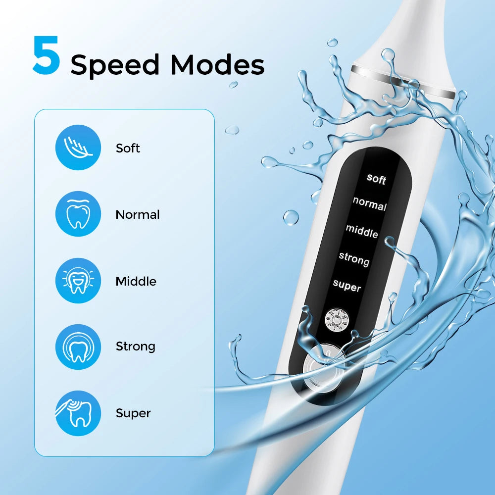 Electric Tooth Polisher Teeth Whitening Cleaner 5 Speed Modes 6 Brush Heads With LED Light Dental Tartar Remover Teeth Clean