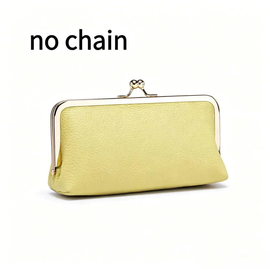 Vintage Frame Kiss Lock Leather Clutch Purse, Women's Detachable Chain Crossbody Bag for Party Dating & Night Out Occasions