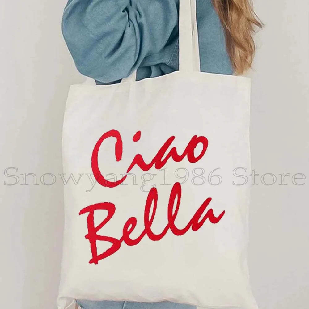 Funny Ciao Bella Saying Italy Flag Rome Colosseum Firenze Florence Panorama Italian Canvas Tote Bag Shopper Girl Casual Handbag