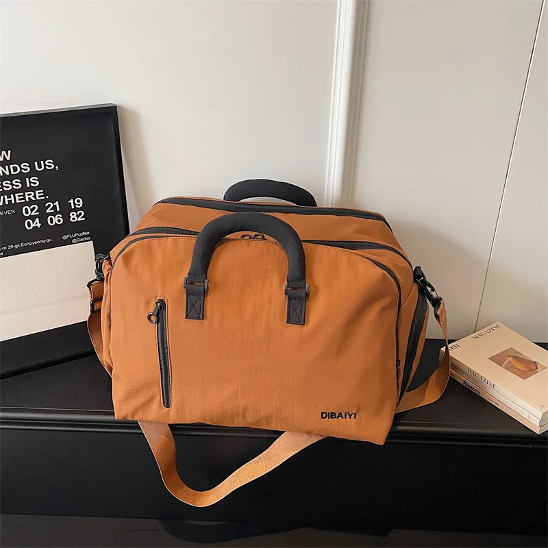 High Aesthetic Pure Color Large Capacity Lightweight Travel Bag Handheld Diagonal Sports Fitness Bag for Business Trips