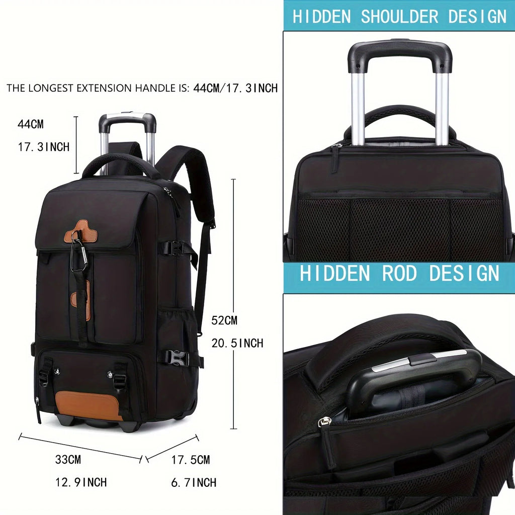 Rolling Backpack Large Capacity Travel Backpack with Wheels Carry On Luggage Backpack for Men Outdoor Trolley Travel Backpack