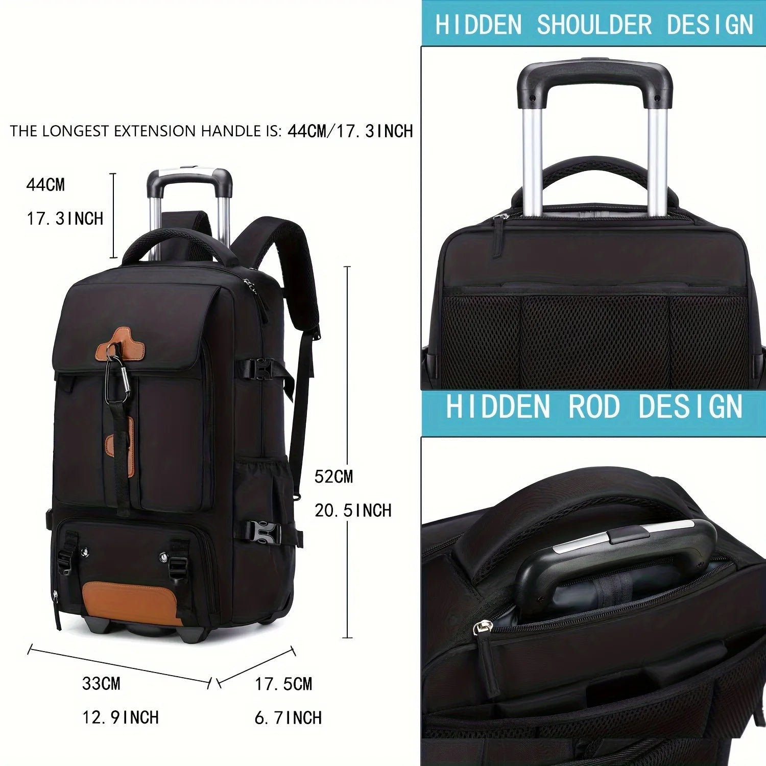 Rolling Backpack Large Capacity Travel Backpack with Wheels Carry On Luggage Backpack for Men Outdoor Trolley Travel Backpack