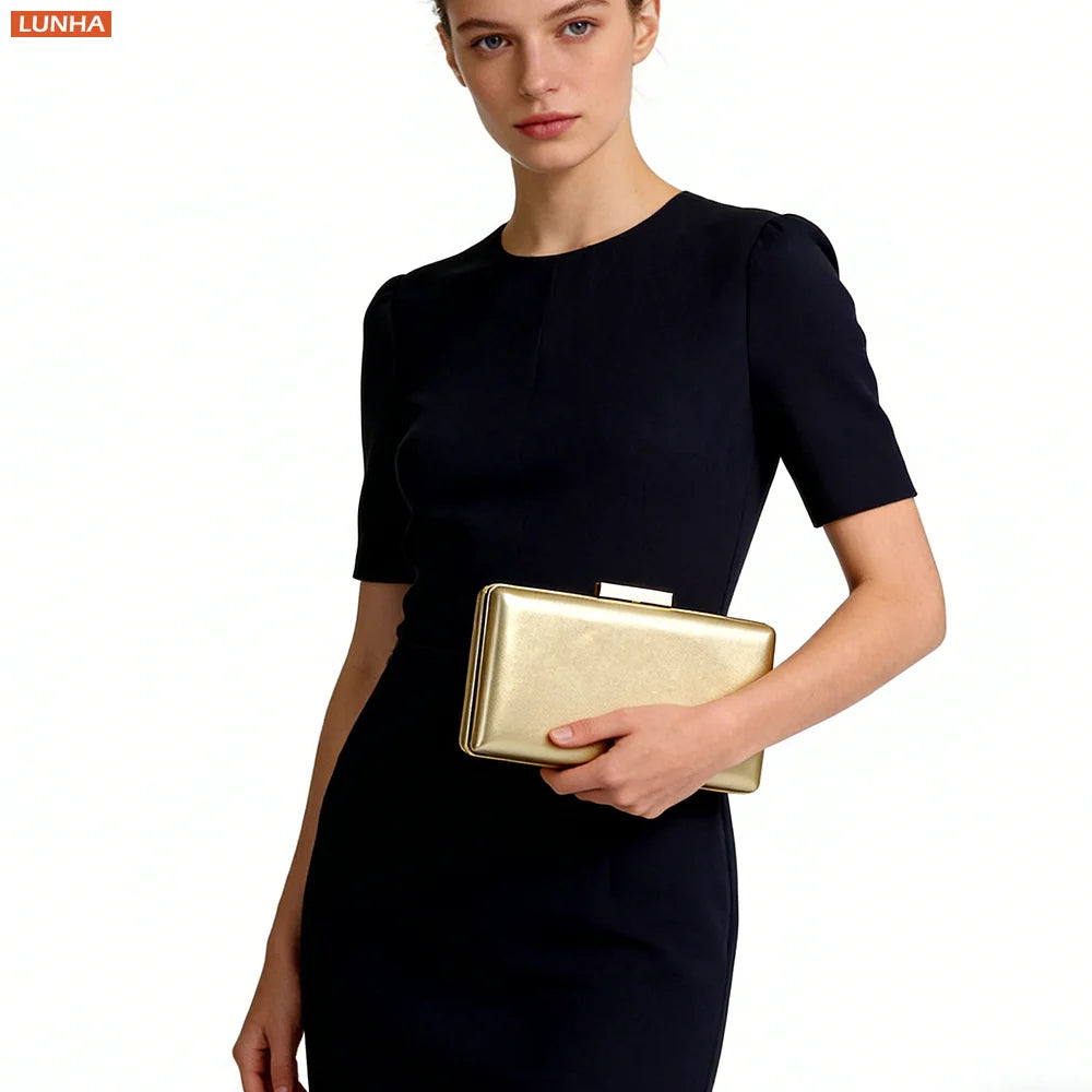 Women's Hard Case Clutch Evening Bag Elegant Shoulder Purse Luxury Design Style Wedding Party Handbag Gold Silver Nude Color