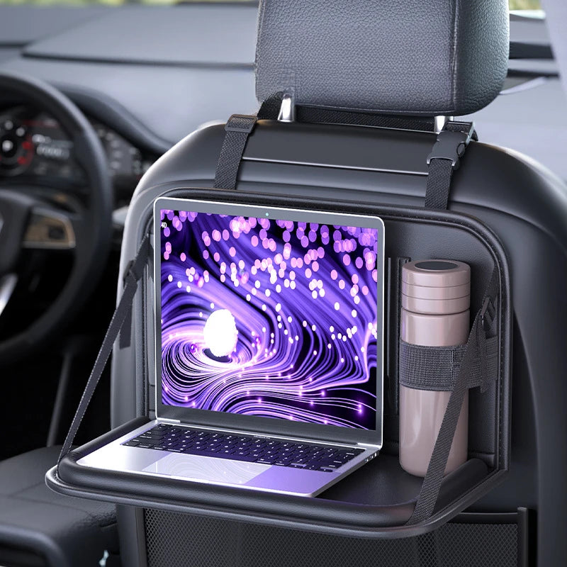 Car Seat Back Organizer Foldable Table Tray  PU Leather Auto Backseat Headrest Cup Holder Universal Phone Pockets For Rear Seat