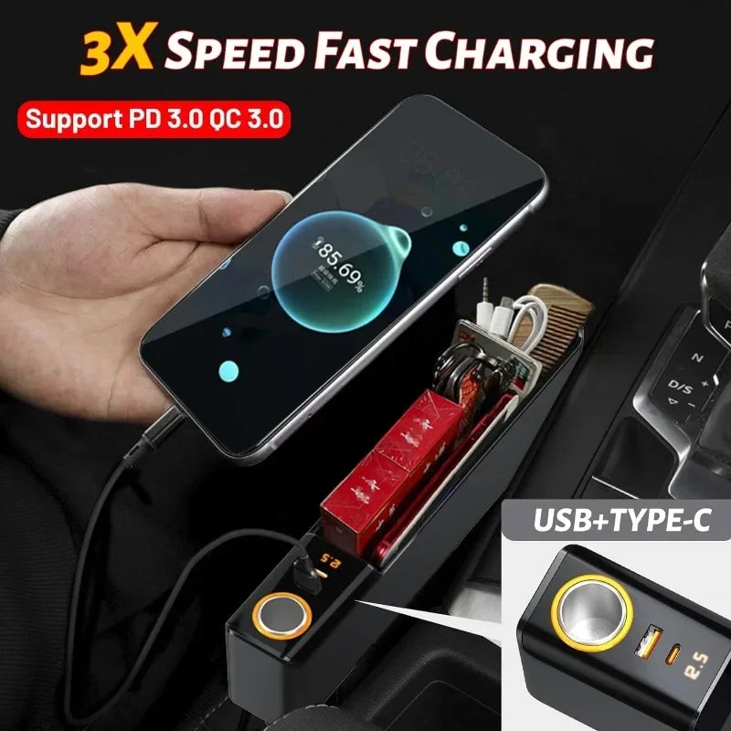 Car Seat Gap Filler Organizer 52W Charging Car Organizer Storage Box Base Removable Seat Gap Filler for Car Organizer Front Seat