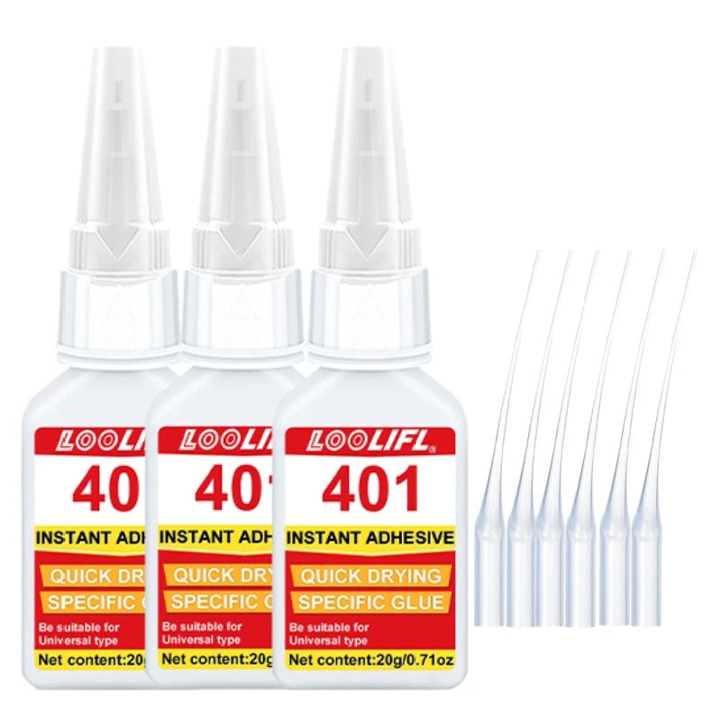20g 401 Instant Super Glue Quick Dry, Universal Strong Bond Adhesive with Precision Tips for Multi-material Repair