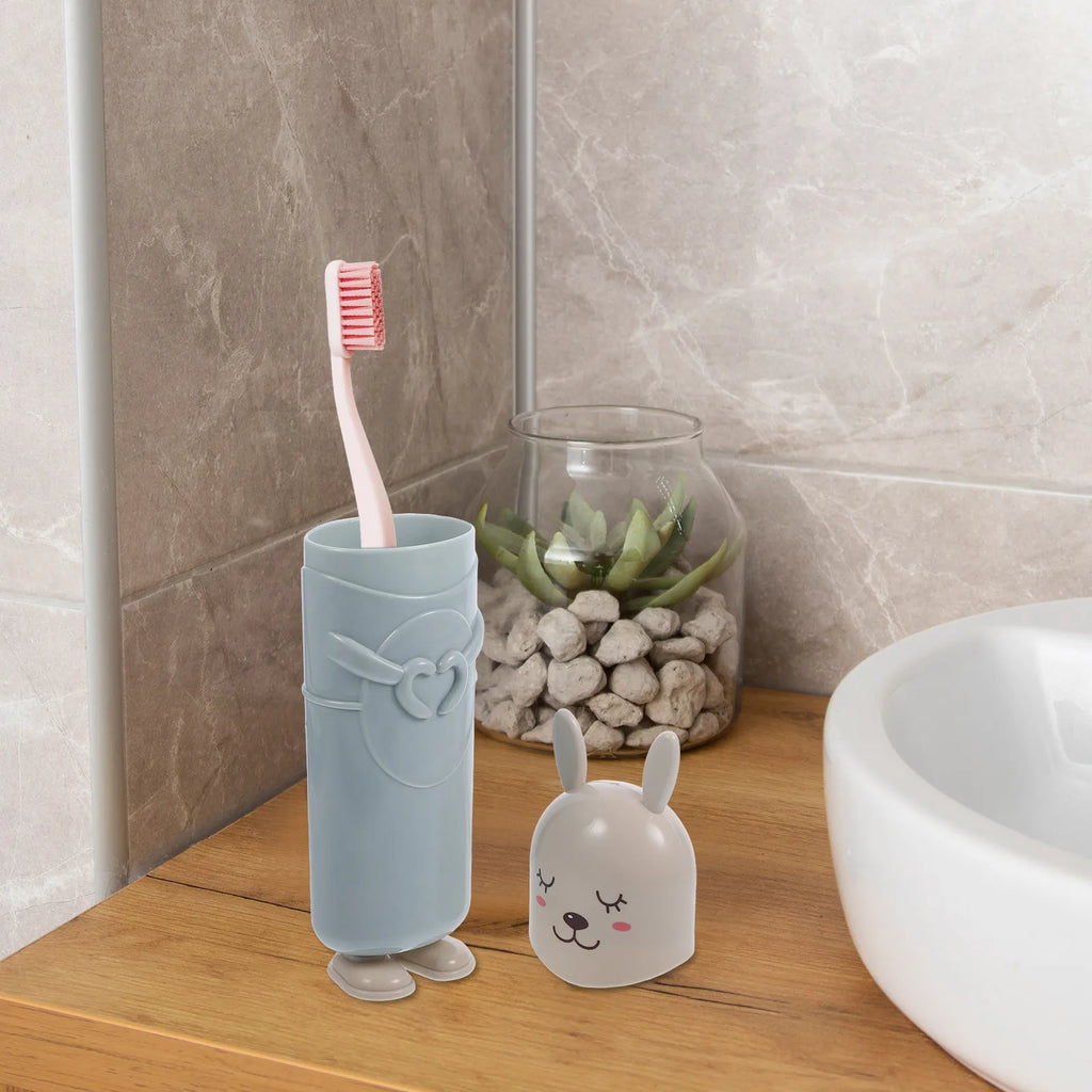 3Pcs Cartoon Animal Toothbrush Cup Set Portable Travel Toothbrush Case with Lid for Home Office Students Mouthwash Storage