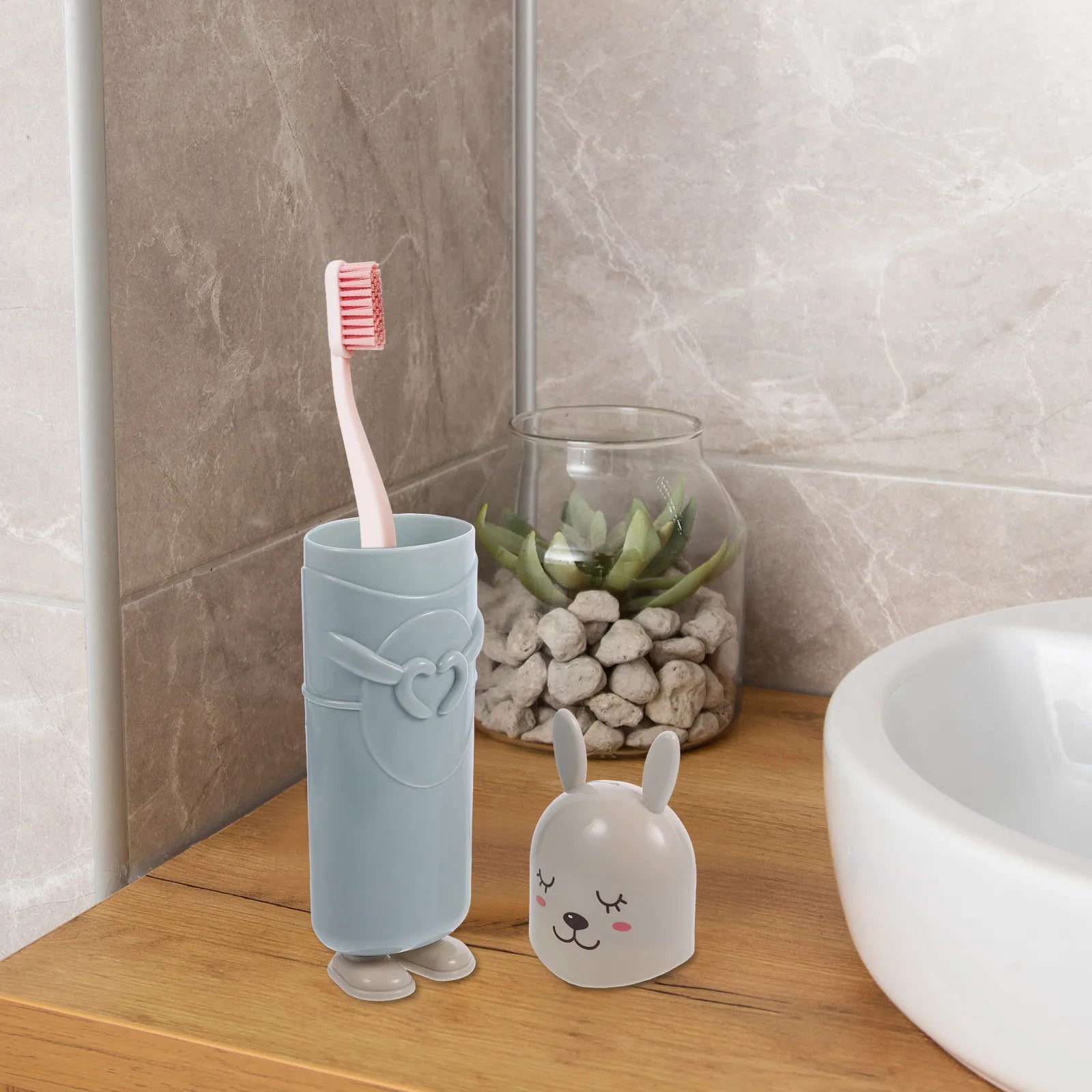 3Pcs Cartoon Animal Toothbrush Cup Set Portable Travel Toothbrush Case with Lid for Home Office Students Mouthwash Storage