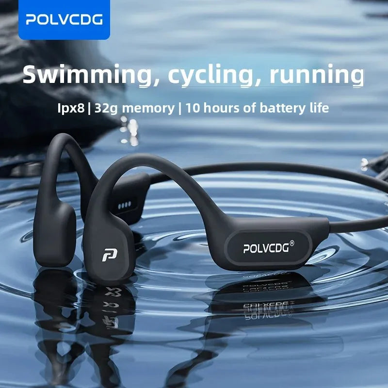 POLVCDG X9 Bone Conduction Earphones 32G IPX8 Waterproof Open Design for Swimming Running Cycling Hanging Earphones
