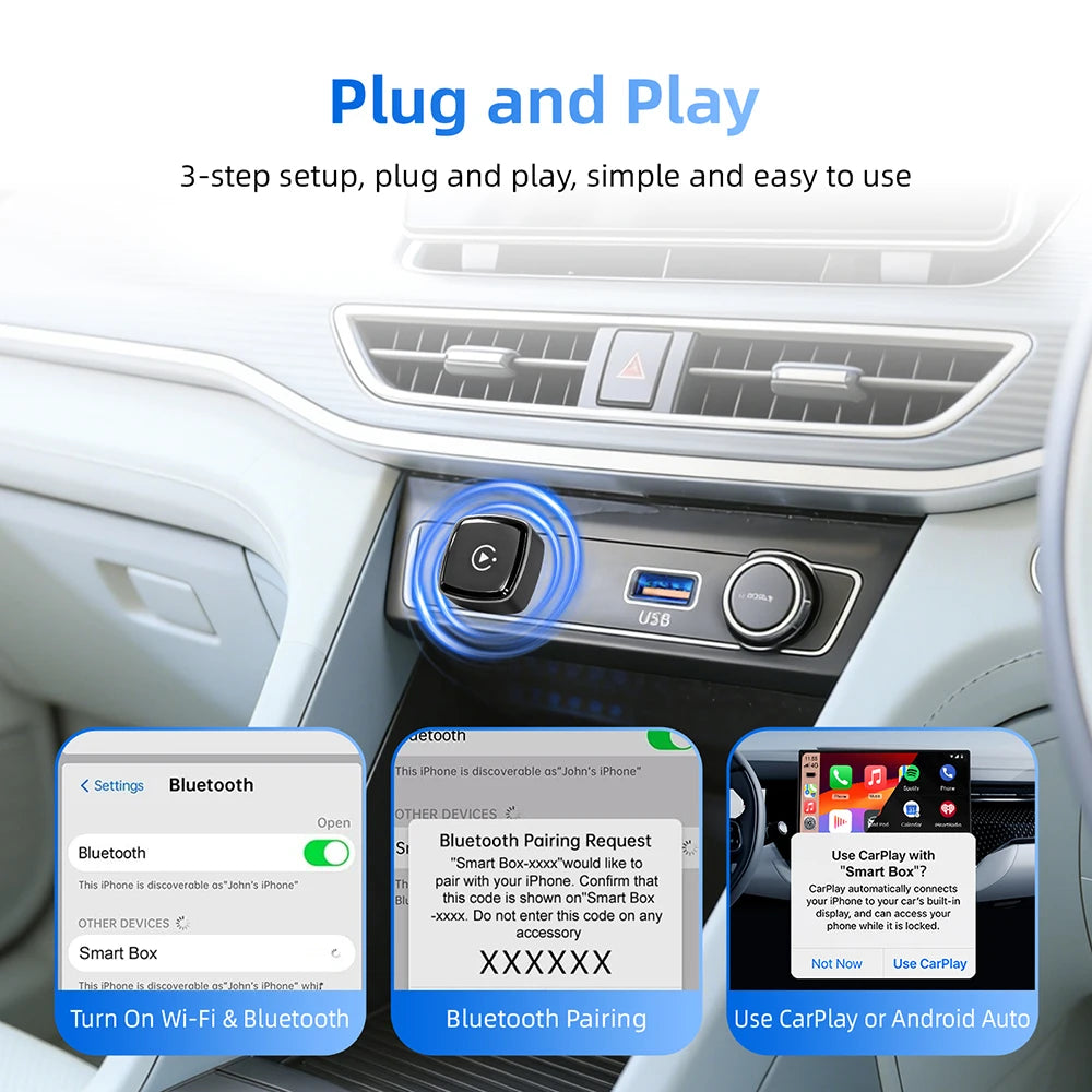 LEXXSON 2026 Ultra Mini Wireless CarPlay Adapter Wireless Android Auto AI Smart Box Intelligent Systems for Wired CarPlay Car