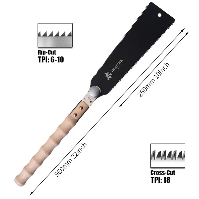 Dual Sided Japanese Pull Saw Non Stick Teflon Coating Wooden Grip Ryoba Hand Saw for Smooth Cutting Tenons Carpentry Projects