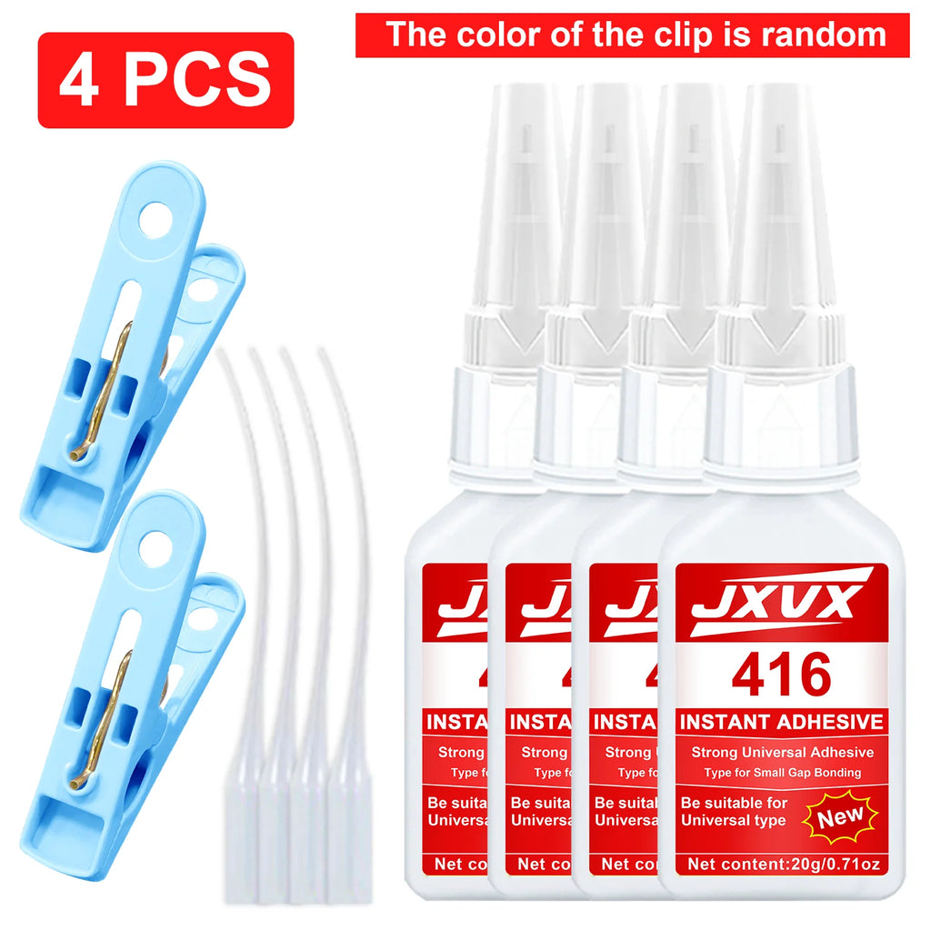 JXVX Accelerated Drying 416 Super Glue, Add Activator Cyanoacrylate Adhesive,Strong Instant Adhesive for Glass, Metal, Plastic, Wood, Ceramic, Rubber,Quick Dry & Waterproof - 20ml