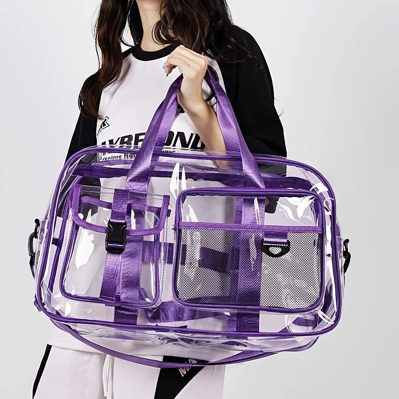 Spacious Clear Pvc Carry Large Capacity Portable Handbag Suitable Gym Beach Outdoor Sport Daily Travel Storage Organizing Use