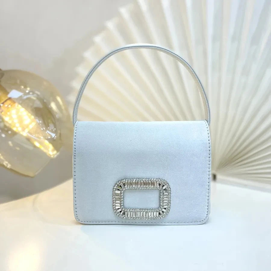 Luxury Diamond Square Button Women's Evening Bag Party Clutch Purses Satin Rhinestone Small Square Bag Chains Shoulder Bag Bolsa