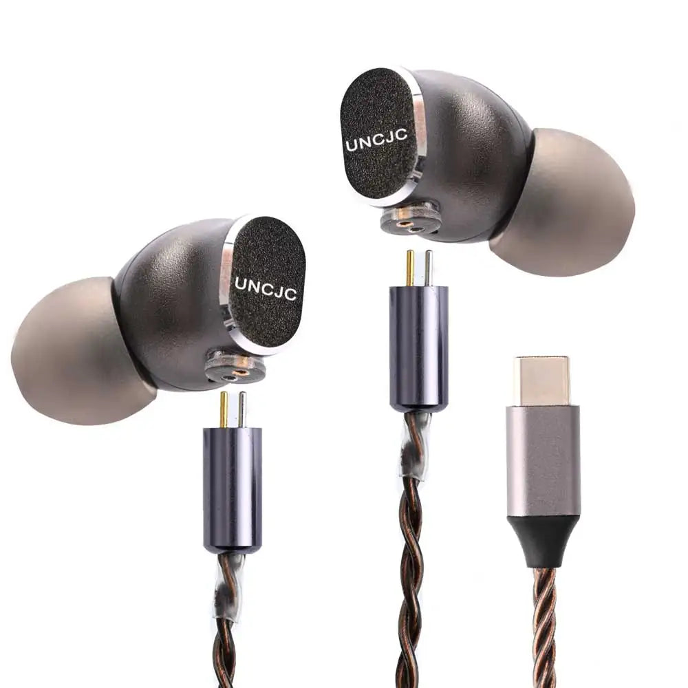 UNCJC Hi-Res Wired Earphone Type C Earbuds Built-in USB-C DAC Twisted Pair 2 Pin Cable IEM Headphones Hires Audio with Mic