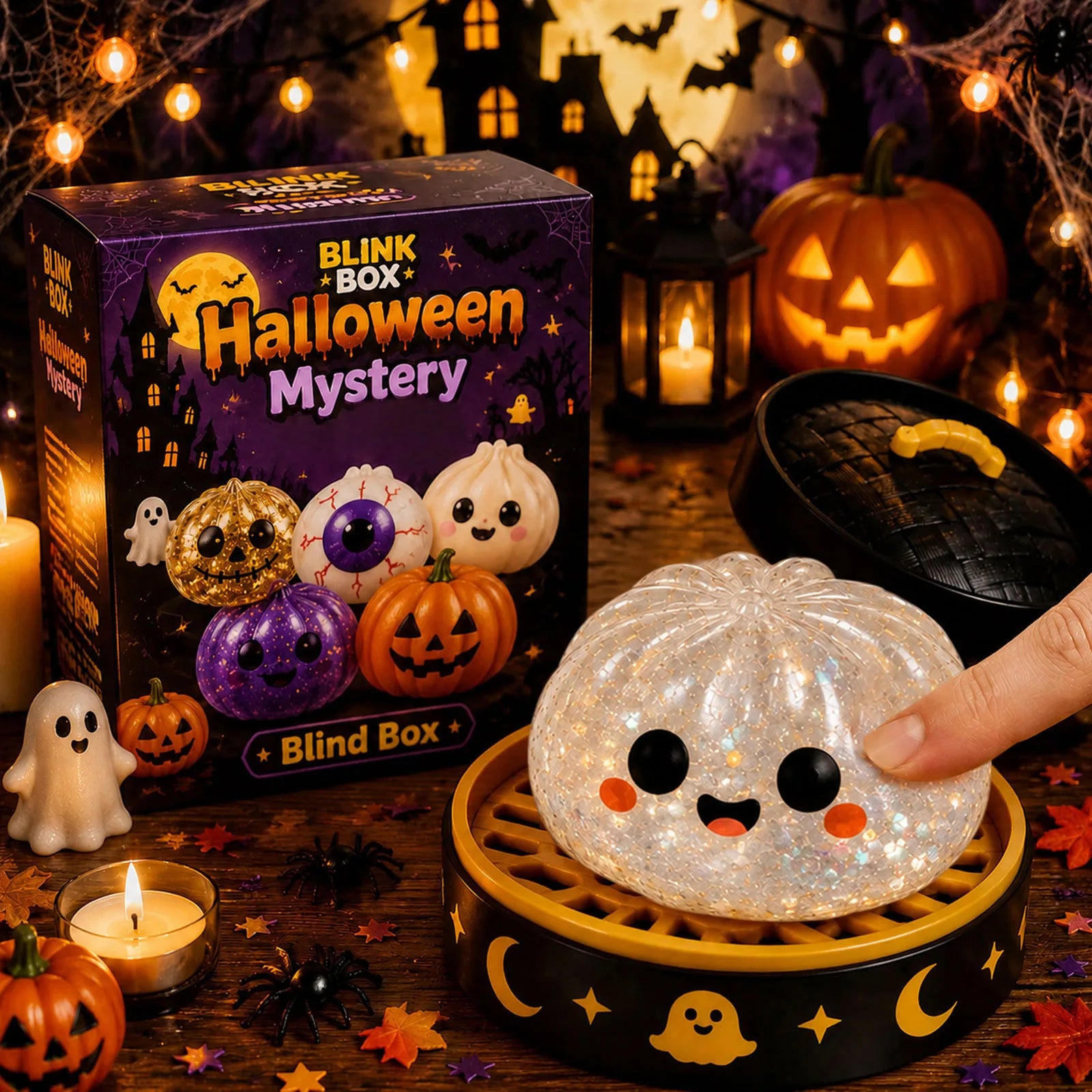 Halloween Ghost Maltose Squishy Squeeze Toy Hand Grip Stress Relief Fidget Sensory Gift Box Set Kids Party Decor
