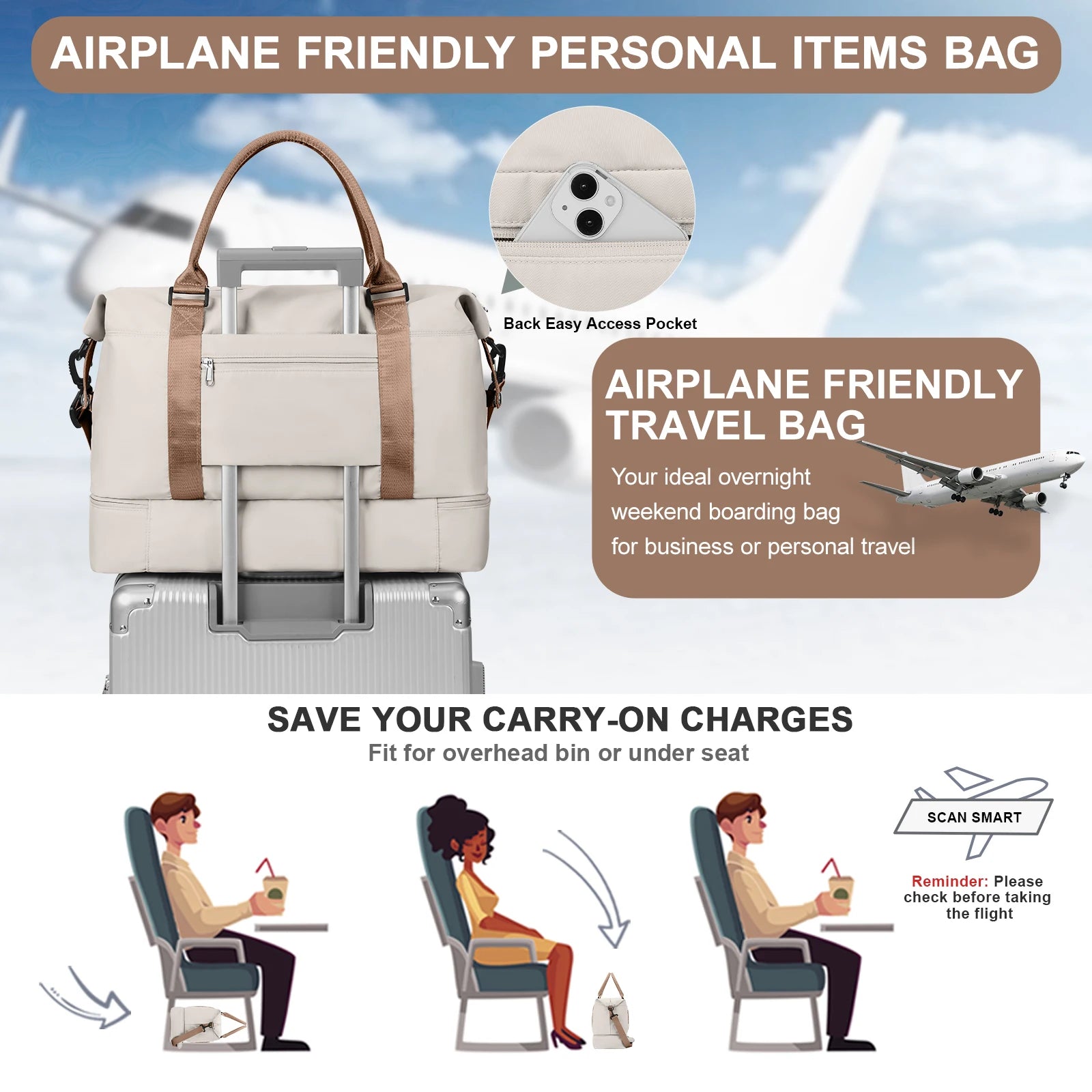 Travel Tote Bag, Lightweight Handbag with Shoe Compartment, Large Capacity Crossbody Shoulder Bag, Cabin Travel Bag, Sports Bag