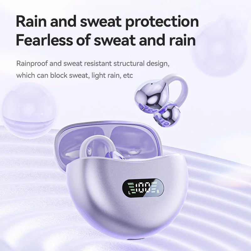 Lenovo Open Ear Clip Earbuds Wireless Bluetooth5.4 Headphone Noise Cancelling Earphone With Mic LED Display for Xiaomi Huawei