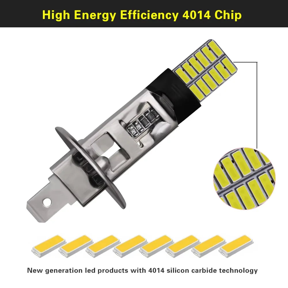 Oprah 2Pcs Fog Light LED H1 H3 4014 24SMD Bulb Super Bright Canbus Auto Leds Turn Driving Lamp Car accessories 6000k 12V White