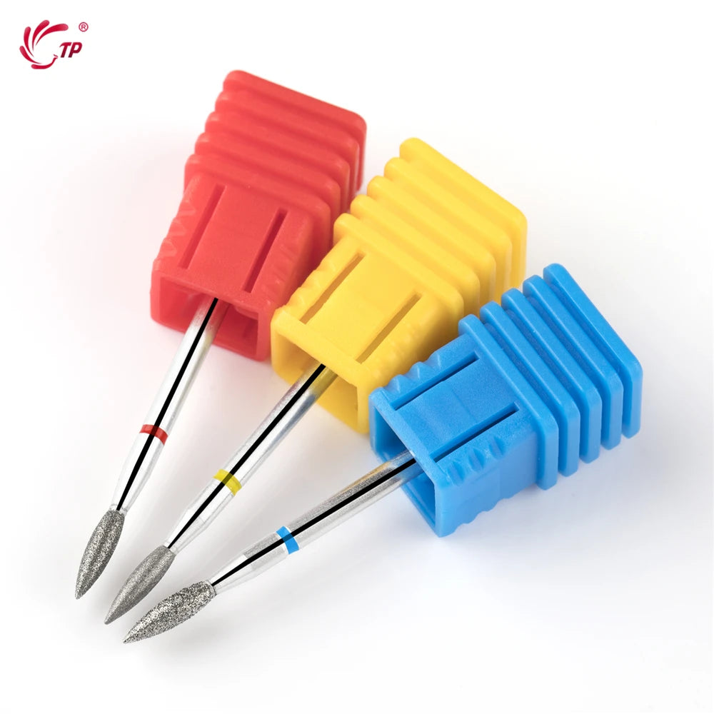 TP Flame Milling Cutter Cuticle Clean Diamond Nail Drill Bit Electric Rotary Manicure Pedicure Drill Bit Burr Polisher Nail Tool