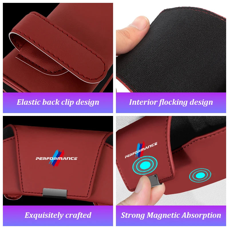 Magnetic Leather Car Visor Glasses Box Portable for BMW X1 X3 X5 X6 X7 1 3 5 6 7 Series G20 G30 G11 F15 F16 i7 Sunglasses Holder