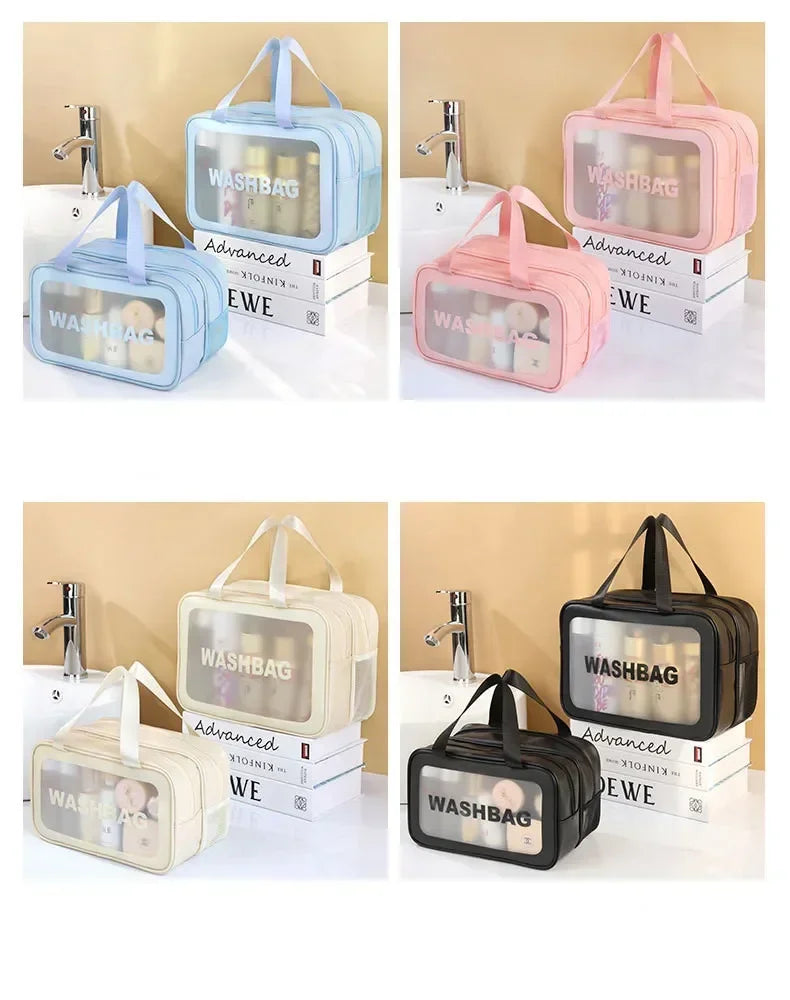 2025 New Double Transparent Dry-Wet Separation Bag - PU Makeup Pouch, Portable for Travel, Fitness & Swimming Essentials