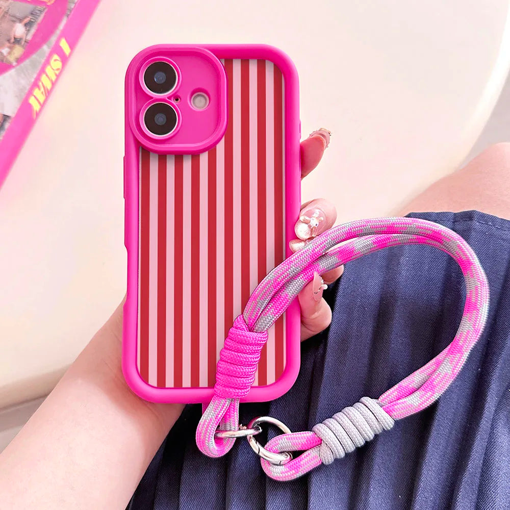 Lanyard Phone Case For Redmi Note 15 14 13 12 11 10 9 8 7 Pro Plus 14s 13C 12C 14C 9T 10C Stripe Pattern Wrist Chain Strap Cover