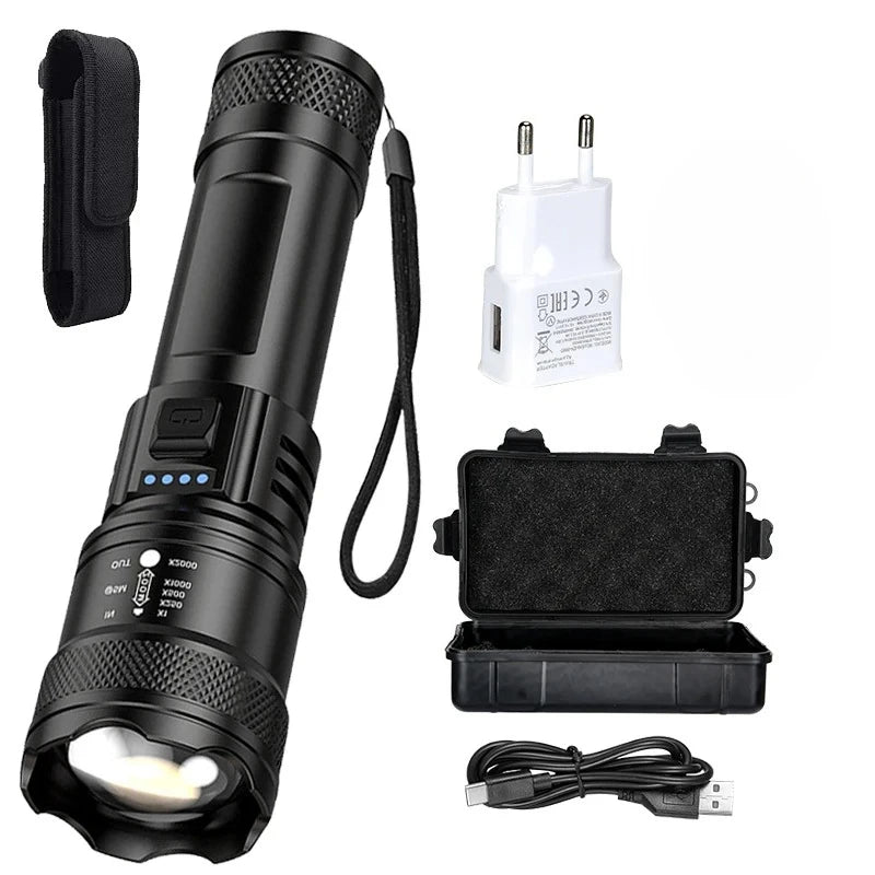 Super Bright Flashlight USB Rechargeable LED Long Range Tactical Torch Outdoor Waterproof Emergency Camping Fishing Lantern