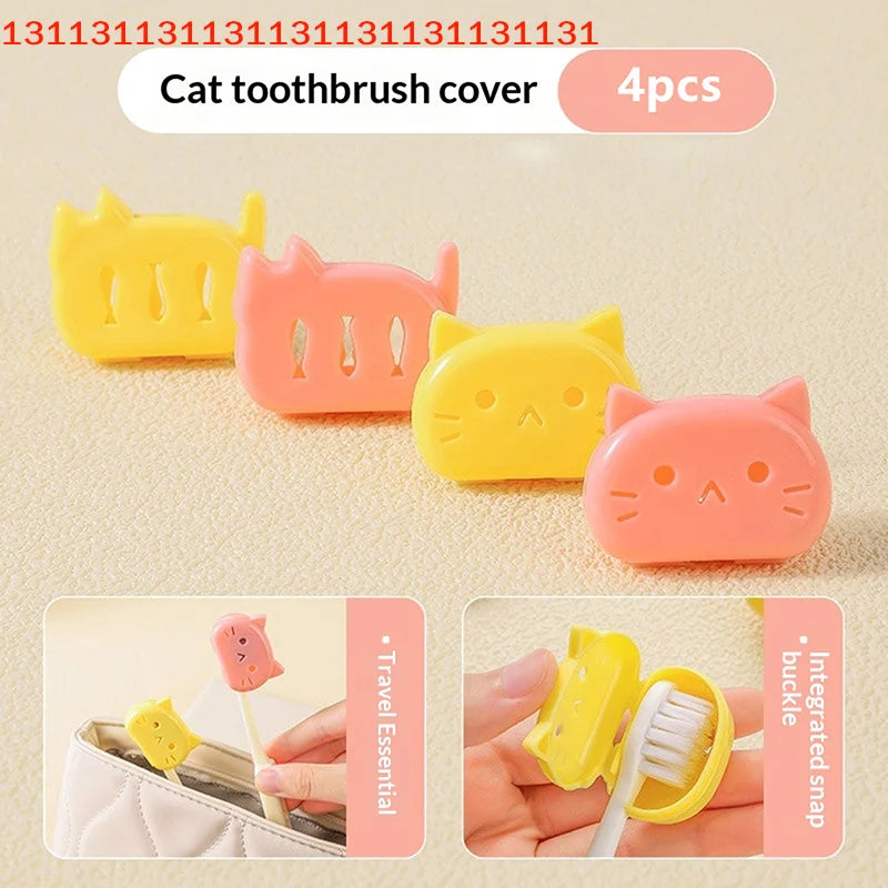 4pcs Cat Shape Travel Toothbrush Head Covers Toothbrush Protector Cap Case Protective Portable Plastic Clip For Household Travel