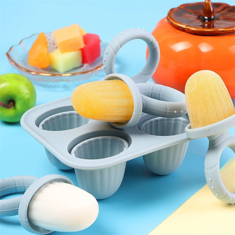 4/6 Cavity New Baby Teething Ice Cream Stick Mold Perfect for Freezing Milk Homemade Popsicles Summer Kitchen DIY Ice Cream Mold