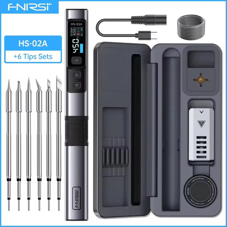 FNIRSI HS-02A 100W Portable Corded Soldering Iron Kit,3S Fast Heating,212-842℉,Pre-set 3 Groups Temperature,6 F245 Solder Tips