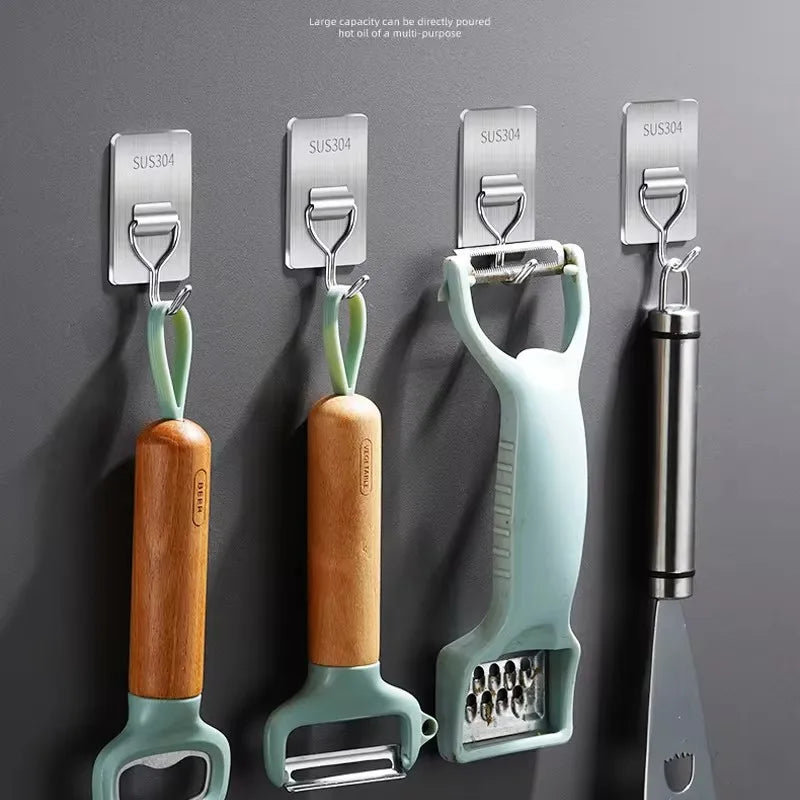 304 Stainless Steel Wall Hooks Self Adhesive Heavy Duty Towel Key Coat Bag Hanger Waterproof Hook Bathroom Kitchen Hardware Hook