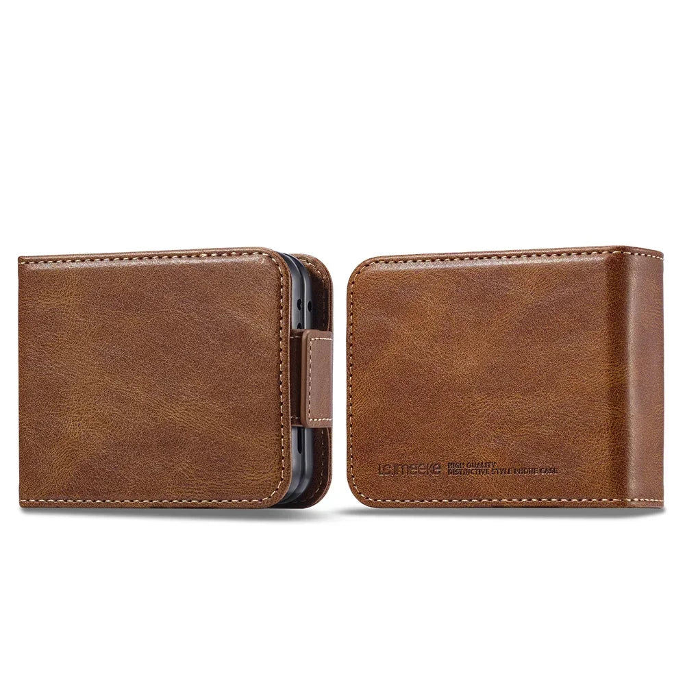 Luxury Leather Wallet Cover For Samsung Galaxy Z Flip 7 fe 6 5 4 3 Flip7 Flip6 5G Phone Case with Card Holder RFID Blocking
