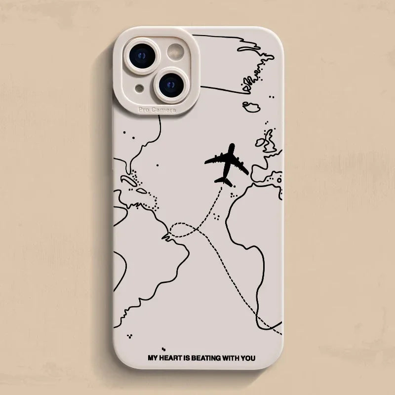 Travel-nspired Airplane Route Desian Phone Case For iPhone 16 15 14 13 12 11 Pro Max Mini 7 8 Plus X XR XS Soft Silicone Cover
