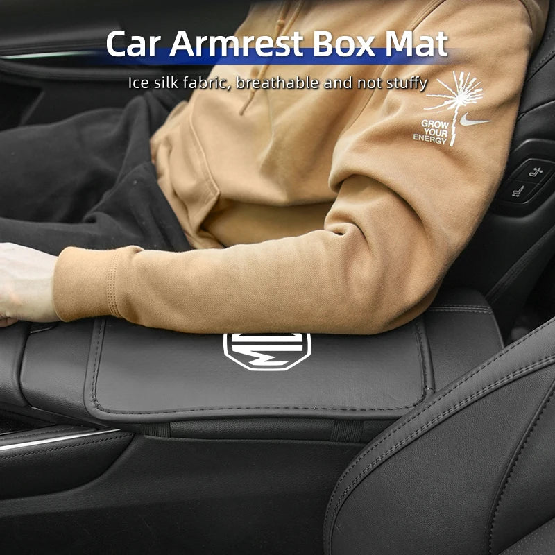 Leather Car Central Armrest Pad Anti Slip Ice Silk Armrest Box Mat For Morris Garages MG 6 3 5 7 TF ZR ZS HS GS GT RX5 RX8 350