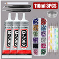 LOOLIFL 3 Pack 110ml B7000 Clear Glue, Multi-Purpose Adhesive with Rhinestones Kit, Precision Tips, Dotting Tools, Tweezers & Pencil for Bedazzling, Jewelry Making, Nail Art, Fabric, Shoes, Phone Repair & DIY Crafts