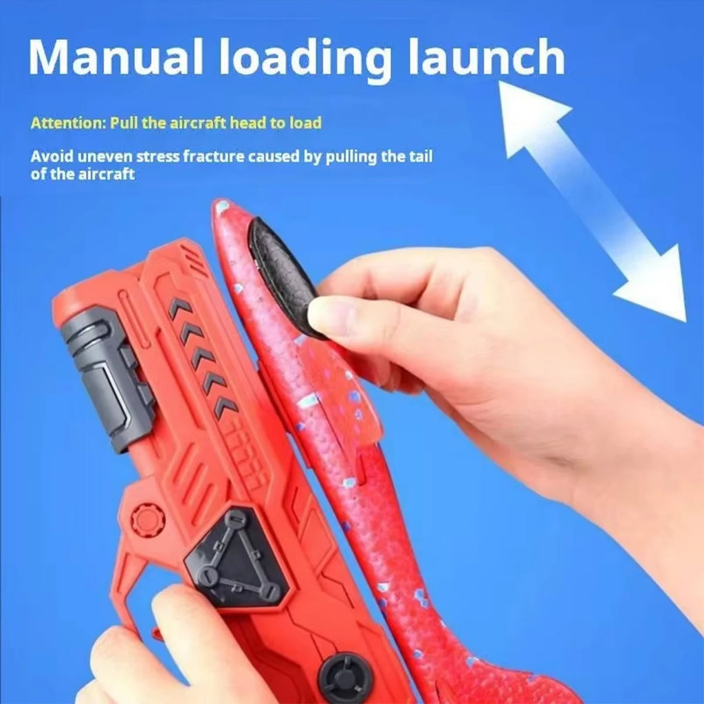 Kids Foam Aircraft 10M Launcher Catapult Glider Aircraft Gun Toy Children's Outdoor Game Soft Bullet Gun