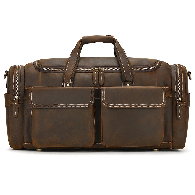 Big Capacity Leather Baggage Bag For Men Male Travel Bag Duffle Bags Weekender Bags On Luggage Over Night Handbags For Man